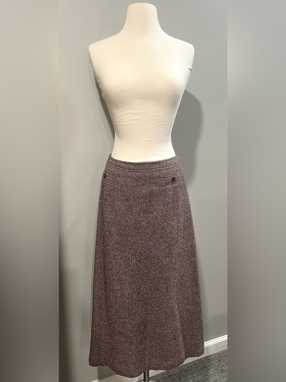 Classic A-Line Tweed Maxi Skirt in Brown + Cream